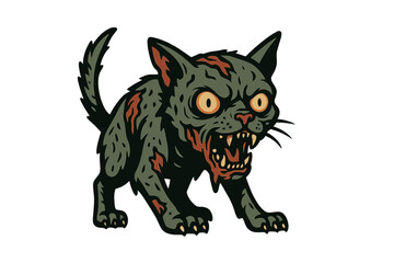 Fototapeta premium illustration of an isolated horror logo featuring a zombie cat for Halloween
