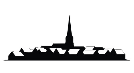 Charming village skyline with a prominent church steeple under a clear sky