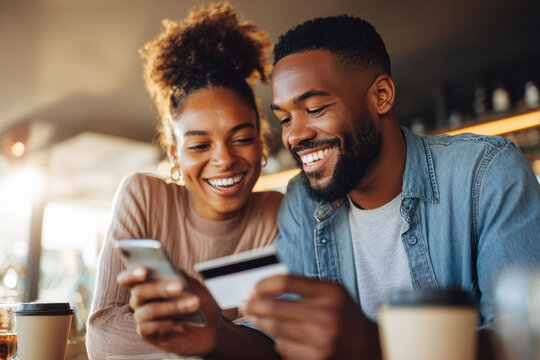 Happy couple enjoying coffee at a cafe - Powered by Adobe