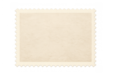 Blank postage stamp template with torn empty frame, vintage paper texture, empty space for content, transparent background