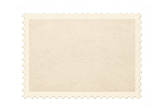 Blank postage stamp template with torn empty frame, vintage paper texture, empty space for content, transparent background - Powered by Adobe