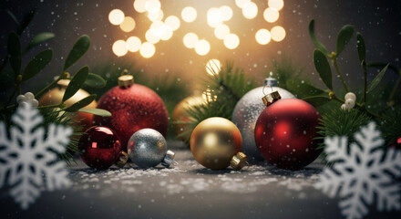 Christmas ornaments background bokeh lights holiday season decoration festive cheer mood bright