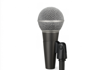 Microphone on stand capturing speech, music, and performance sound, studio recording, live concert equipment
