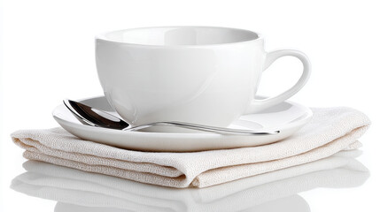 Elegant white cup and saucer with spoon