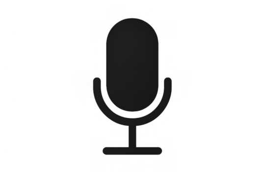 Microphone icon representing sound recording, audio capture, voice messages, podcasting, and communication on transparent background - Powered by Adobe