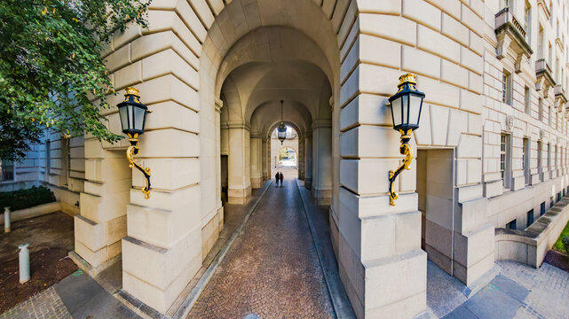 Historic stone archway in Washington DC city center
