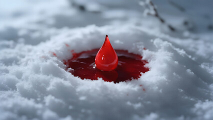Vivid Red Drop Contrasting Against White Snow: Winter, Contrast, and Serenity