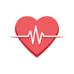 Red Heart with Heartbeat Line Illustration, Healthcare Concept, Medical Pulse Graphic Symbol