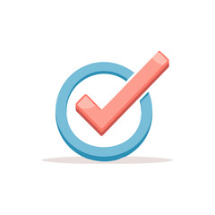 Vibrant Red 3D Checkmark Symbol Within Blue Circle Representing Validation and Completion