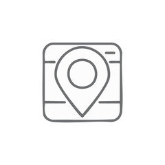 Simple hand drawn location pin icon within a square frame for navigation apps