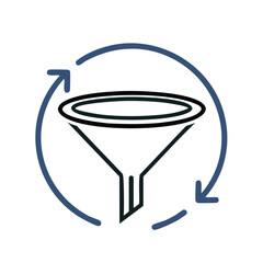 Funnel graphic with circular arrows symbolizing data processing