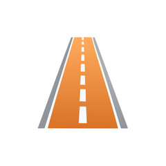 Orange highway lane with white dashed and solid lines leading into the distance