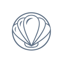 Scallop shell line art icon in a circle minimalist vector illustration
