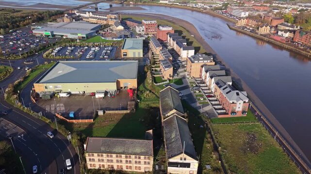 Aerial video above Barnstaple, North Devon, UK