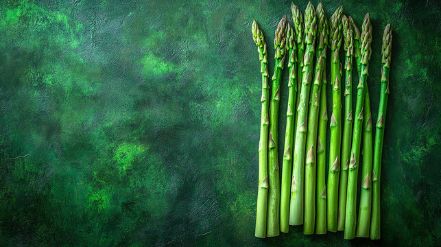 Fresh young green asparagus arranged on a solid background representing healthy vegetarian food, cooking ingredients, nutritious shoots, and vibrant vegetable concept for culinary and food visuals