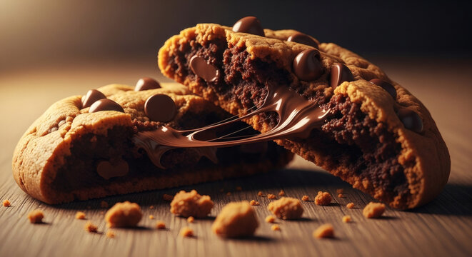 Delicious chocolate chip cookies homemade baked dessert food photography close up shot macro view
