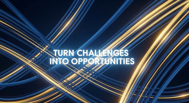 Abstract background with glowing blue and gold lines and a motivational text overlay design