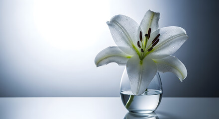 White Lily in Glass Vase Against Soft Gradient Background