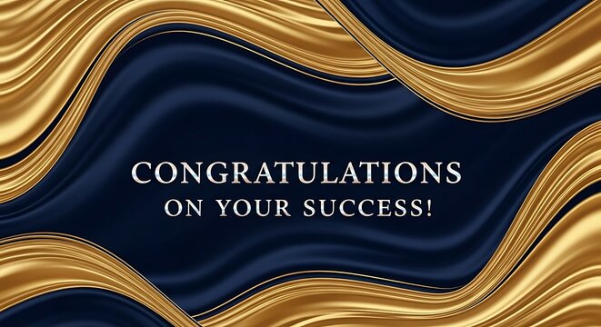 Congratulations message with gold and blue wavy border design for celebration and achievement
