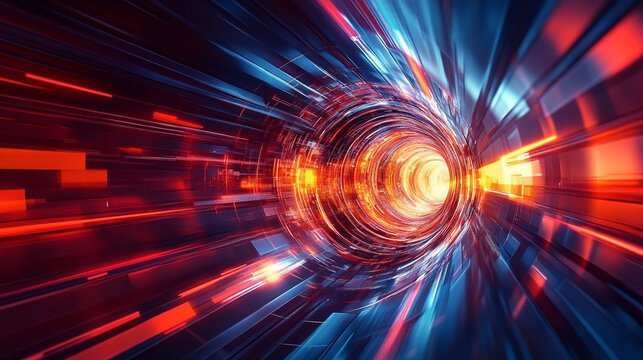 3D abstract high-tech background with glowing geometric shapes and dynamic lines representing futuristic technology innovation digital design and modern cyber visualization in vibrant colors - Powered by Adobe