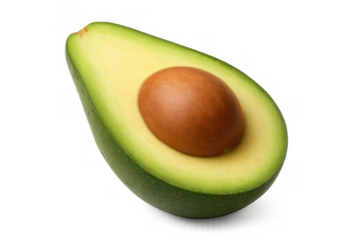 Half avocado with seed illustrating healthy eating, superfood, and fresh ingredients on transparent background