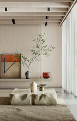 Naklejka premium Large luxury modern bright interiors Living room mockup illustration 3D rendering image