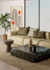 Fototapeta premium Large luxury modern bright interiors Living room mockup illustration 3D rendering image