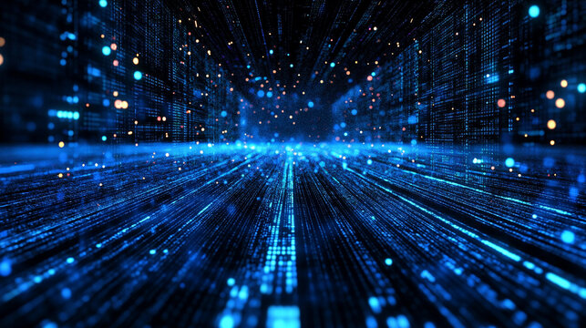 Abstract data streams cross a digital grid forming vibrant flowing connections representing information flow futuristic technology network communication and dynamic cyber visualization in 3D space