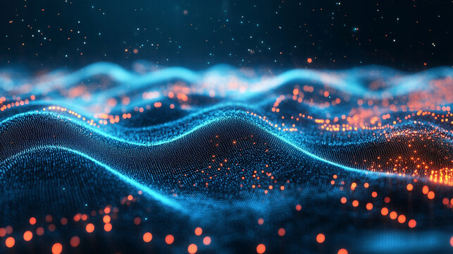 Abstract data streams cross a digital grid forming vibrant flowing connections representing information flow futuristic technology network communication and dynamic cyber visualization in 3D space