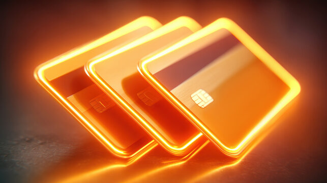 Glowing neon credit cards in vibrant colors