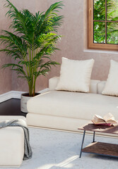 Naklejka premium Large luxury modern bright interiors Living room mockup illustration 3D rendering image