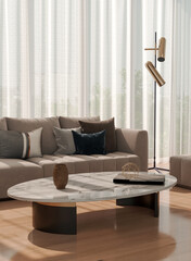 Naklejka premium Large luxury modern bright interiors Living room mockup illustration 3D rendering image