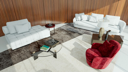 Naklejka premium Large luxury modern bright interiors Living room mockup illustration 3D rendering image