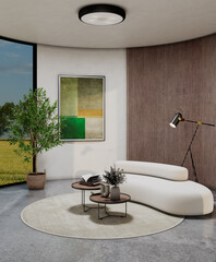 Naklejka premium Large luxury modern bright interiors Living room mockup illustration 3D rendering image