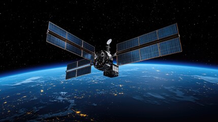 Fototapeta premium Satellite orbiting Earth providing communication and navigation services.