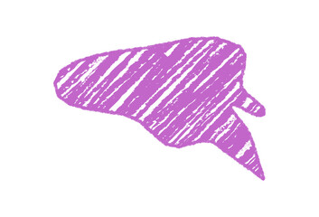 Purple crayon wavy speech bubble sketch with fluid diagonal look. This balloon element forms a chat or message symbol. Use as quote or conversation marker in playful communication designs.