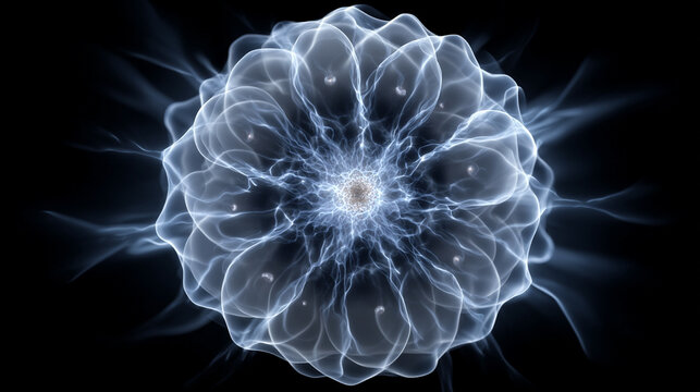 Abstract fusion energy core glowing in blue-white light radiating power and futuristic energy representing advanced technology science innovation and dynamic digital visualization in a sci-fi style