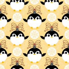 Naklejka premium Christmas animals seamless penguin pattern for wrapping paper and fabrics and kids print