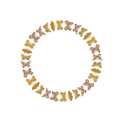 Groovy retro butterfly border with pattern style forms a colorful vintage circle. Artistic frame design, modern y2k vibe and creative border for standout visual decoration.