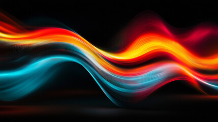 Abstract wave patterns with motion blur creating dynamic flowing lines and vibrant energy representing movement fluidity digital art and futuristic design in a visually striking composition