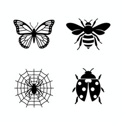 Collection of Insects and Arachnids Butterfly, Bee, Spiderweb, and Ladybug Vector Icons