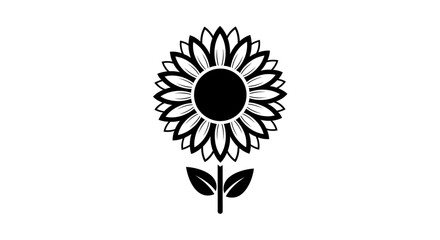 Clean line art sunflower icon in a striking black and white design, featuring radiating petals and a solid center, symbolizing growth, warmth, and natural beauty
