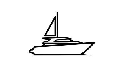 Simple line art icon of a luxury yacht for marine travel and vacation concepts, a minimalist outline symbol of a sailboat or motor yacht for sea transport and luxury lifestyle themes