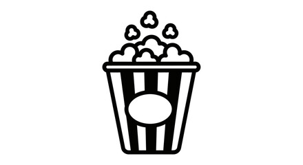 Simple line art vector icon of a classic striped popcorn box, a symbol for cinema, movie night, and entertainment snacks