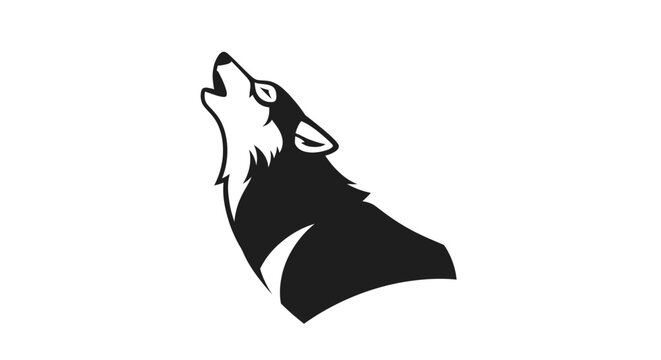 Black wolf howling illustration symbol, representing wild nature and primal instinct, perfect for logos and design elements