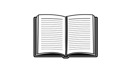 Minimalist black and white line art illustration of an open book, symbolizing knowledge, learning, and education, ideal for academic or literary design projects