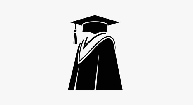 Silhouette of a Graduate Wearing Cap and Gown, Celebrating Academic Achievement and Pursuing Higher Education