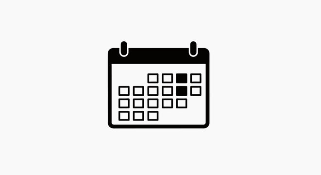 Essential black calendar icon for effective time management, symbolizing important dates, event planning, and appointment scheduling in various digital applications and print designs