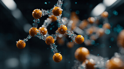 AI system analyzing a molecular model, highlighting advanced technology, scientific research, computational chemistry, and futuristic data-driven molecular insights.