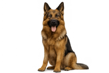 German shepherd dog sitting, looking confident, loyal and friendly, purebred canine companion, transparent background